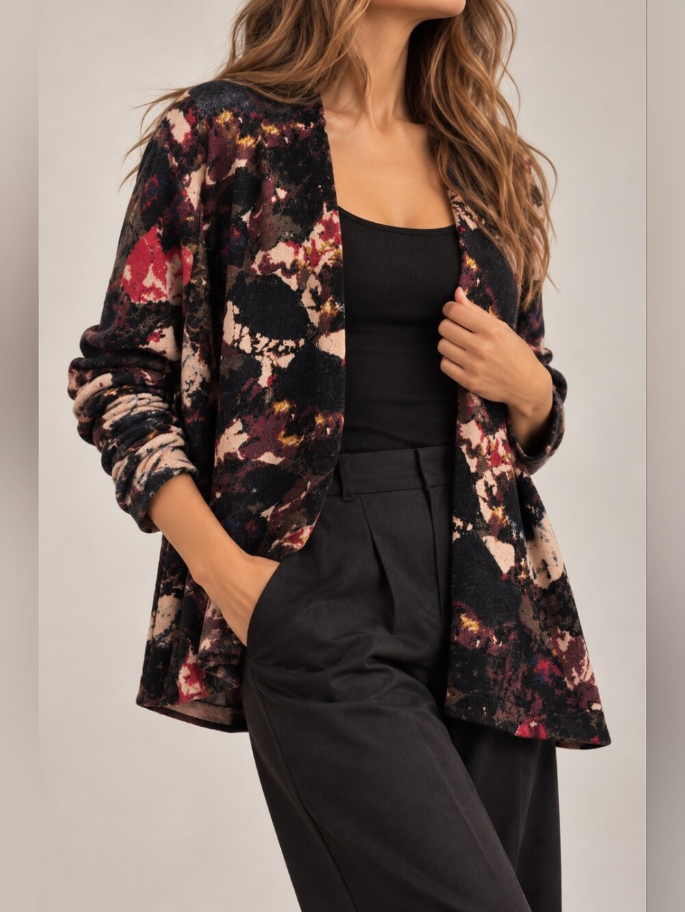 Gap Abstract Floral Open Front Knit Cardigan – XL